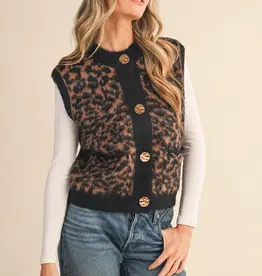 Leopard Knit Sweater Vest