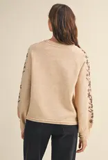 Pullover Sweater with Floral Embroidered Sleeves