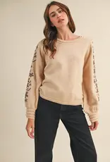 Pullover Sweater with Floral Embroidered Sleeves
