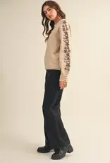 Pullover Sweater with Floral Embroidered Sleeves