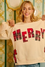 Merry Plaid Applique Sweatshirt With Bow Side Detail