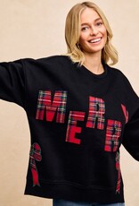 Merry Plaid Applique Sweatshirt With Bow Side Detail