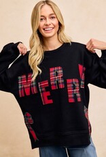 Merry Plaid Applique Sweatshirt With Bow Side Detail