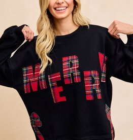 Merry Plaid Applique Sweatshirt With Bow Side Detail