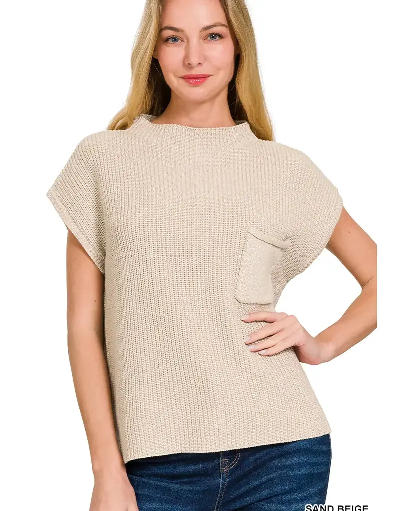 Mock Neck Short Sleeve Sweater