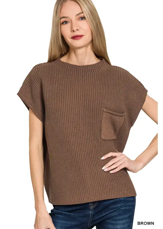 Mock Neck Short Sleeve Sweater