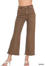 Acid Washed Frayed Hem Straight Wide Pant