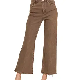 Acid Washed Frayed Hem Straight Wide Pant