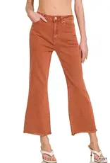 Acid Washed Frayed Hem Straight Wide Pant