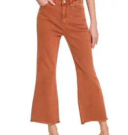 Acid Washed Frayed Hem Straight Wide Pant