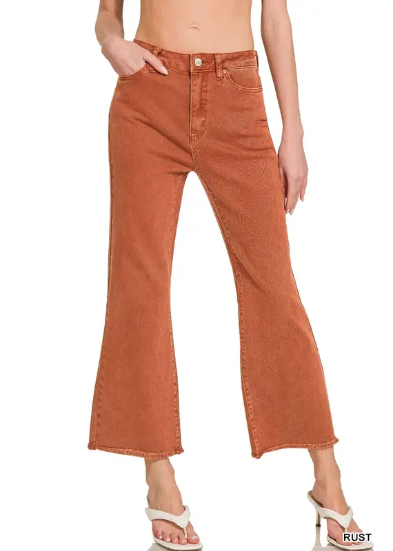 Acid Washed Frayed Hem Straight Wide Pant