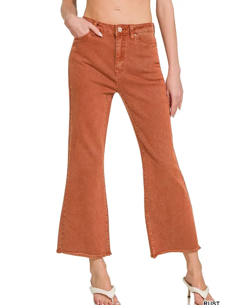 Acid Washed Frayed Hem Straight Wide Pant