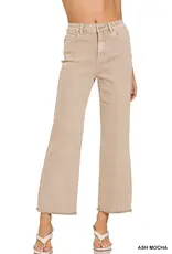 Acid Washed Frayed Hem Straight Wide Pant