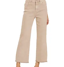 Acid Washed Frayed Hem Straight Wide Pant