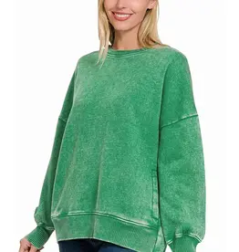 Acid Wash Fleece Hi-Low Hem Pullover