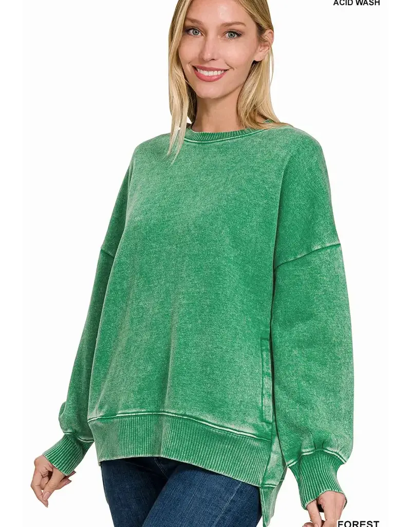 Acid Wash Fleece Hi-Low Hem Pullover