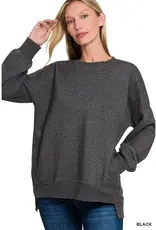 Acid Wash Fleece Hi-Low Hem Pullover