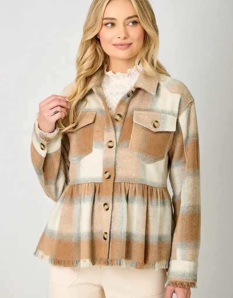 Peplum Fringe Plaid Jacket