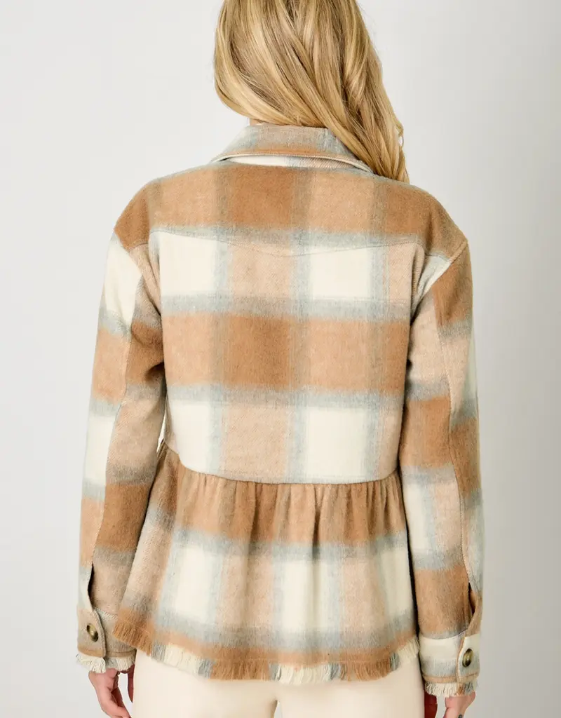 Peplum Fringe Plaid Jacket