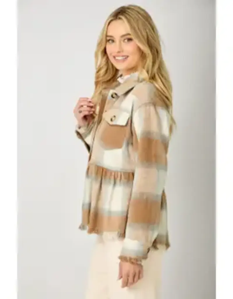 Peplum Fringe Plaid Jacket