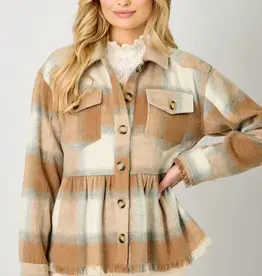 Peplum Fringe Plaid Jacket