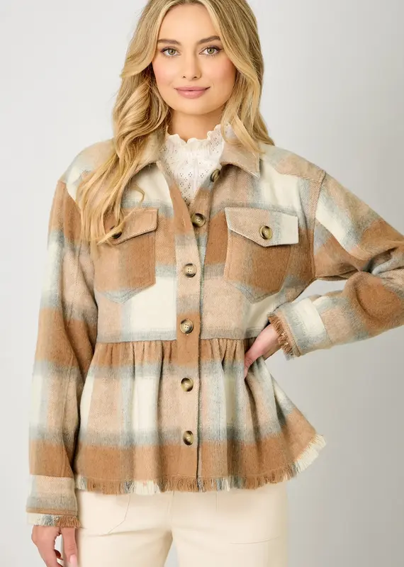 Peplum Fringe Plaid Jacket