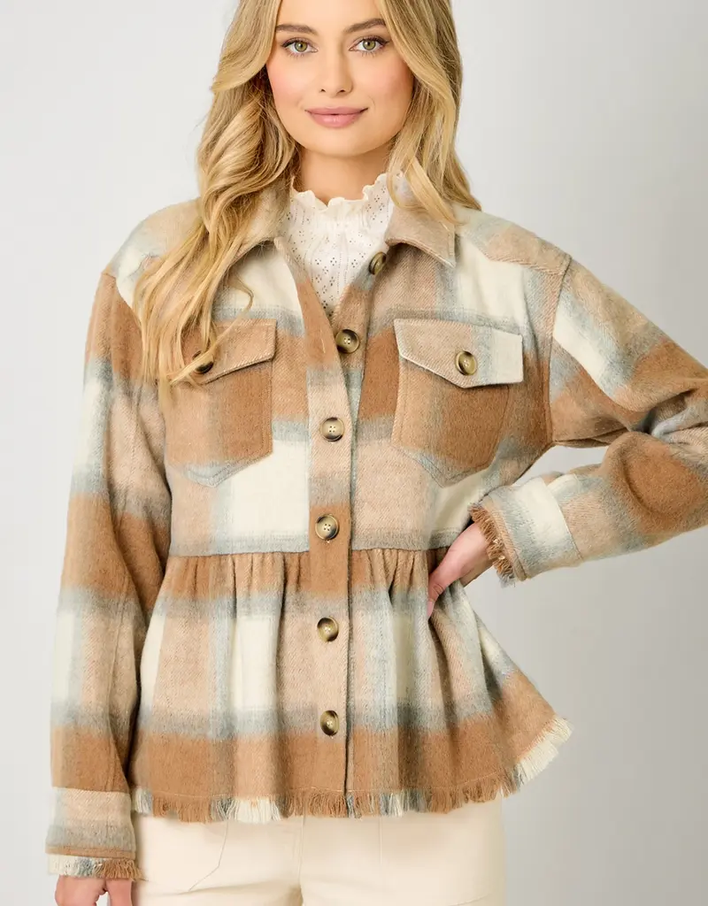 Peplum Fringe Plaid Jacket