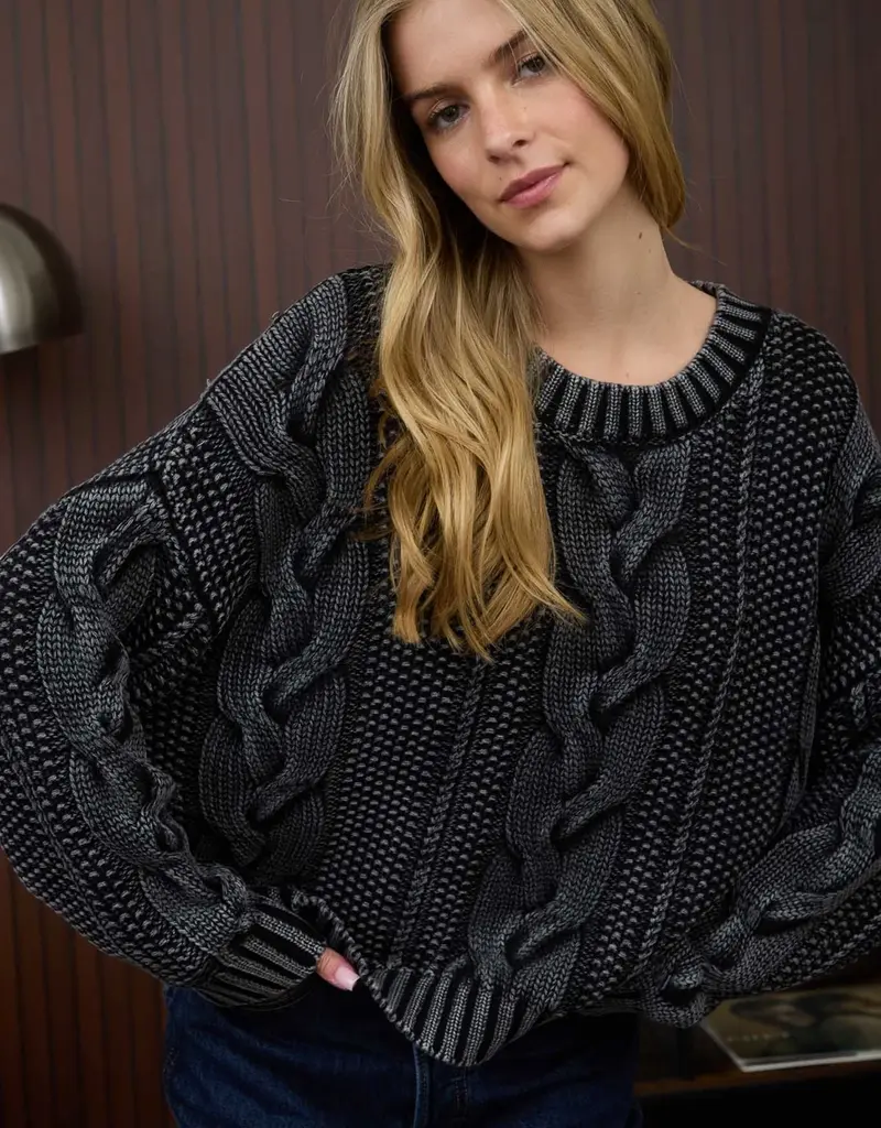 Chunky Washed Cable Knit Sweater