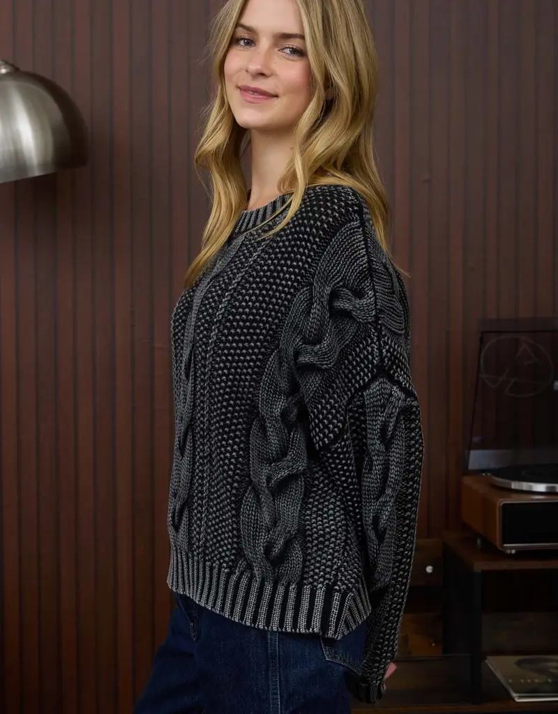 Chunky Washed Cable Knit Sweater