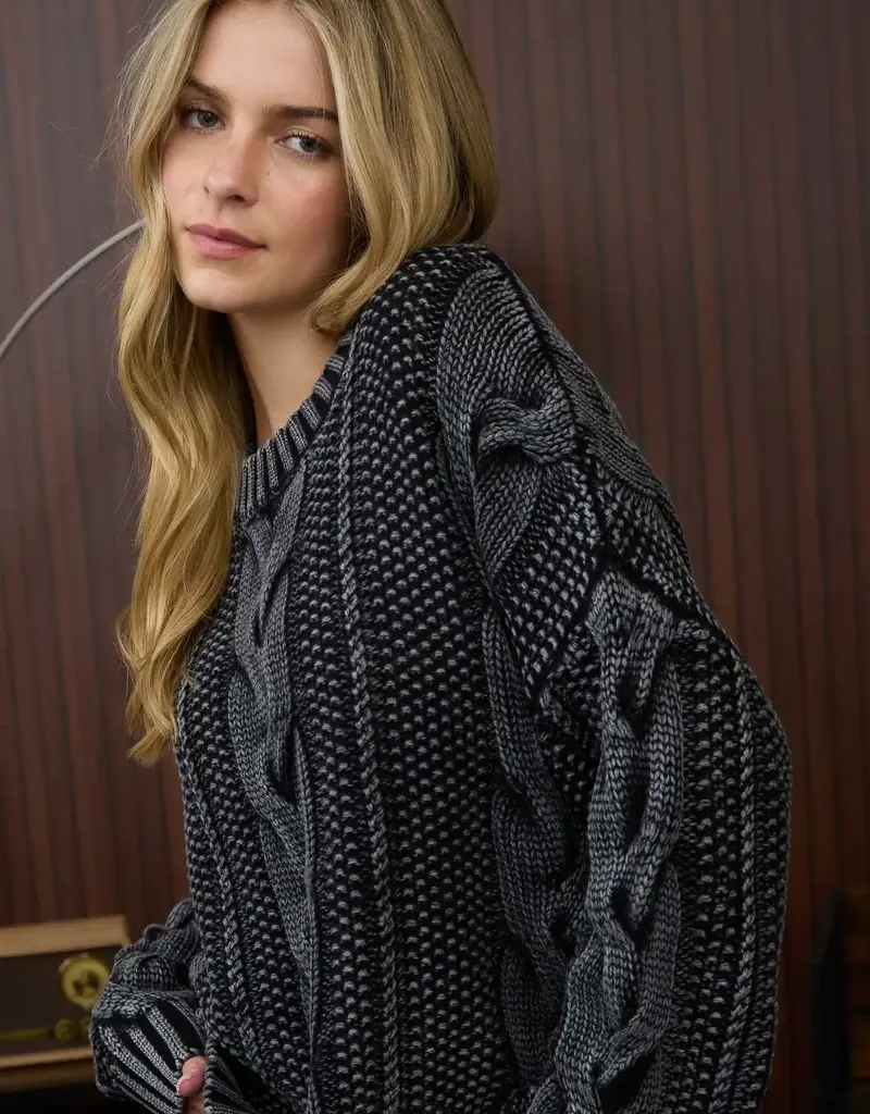 Chunky Washed Cable Knit Sweater