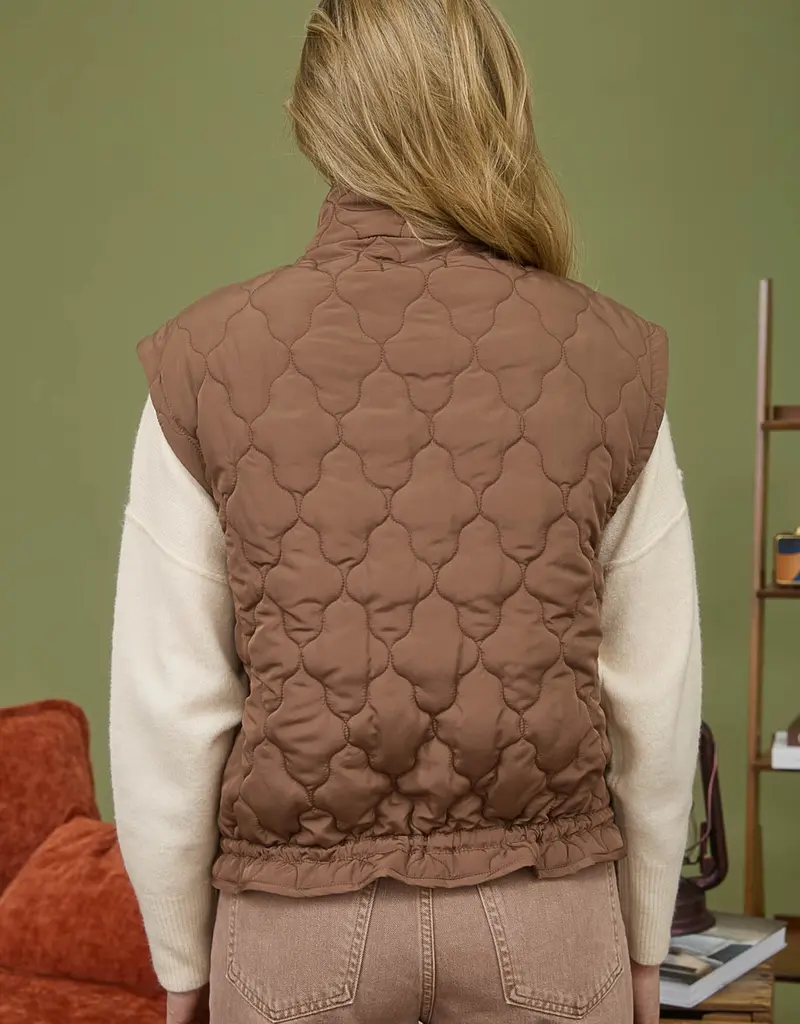 Quilted Puffer Vest With Tie Detail