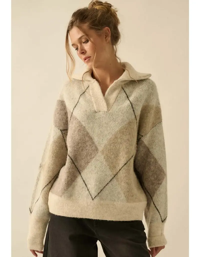 Argyle Plaid Knit Sweater