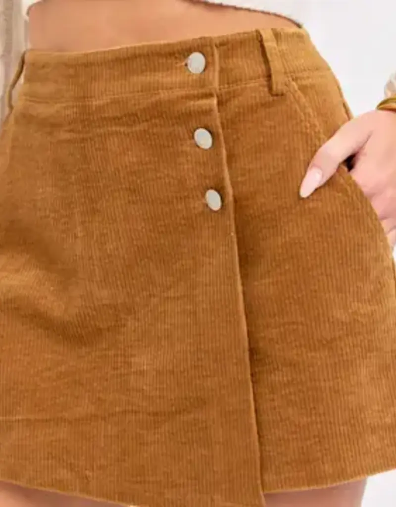 Corduroy Skort With 3 Button Detail