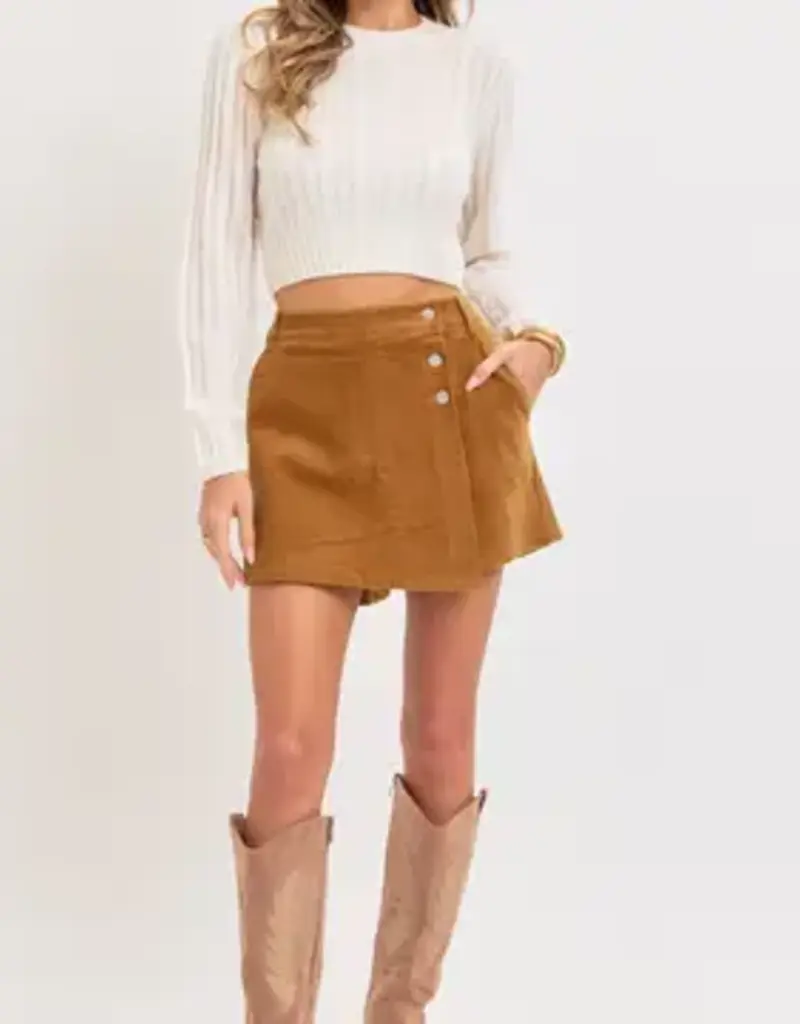 Corduroy Skort With 3 Button Detail
