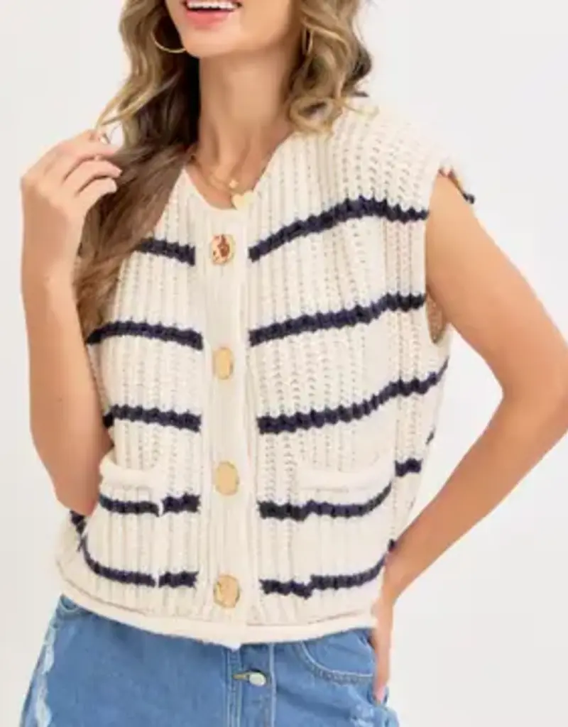 Stripe Sweater Knit Sleeveless Top