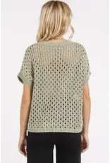 Mineral Wash Open Knit Short Sleeve Sweater Top