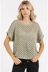 Mineral Wash Open Knit Short Sleeve Sweater Top