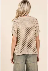 Mineral Wash Open Knit Short Sleeve Sweater Top