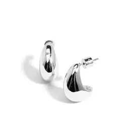 RE2641 Crescent Shaped Stud Earring - Silver