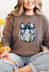 Comfort Color Blue Bow Pumpkin Graphic Long Sleeve Tee