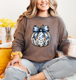 Comfort Color Blue Bow Pumpkin Graphic Long Sleeve Tee