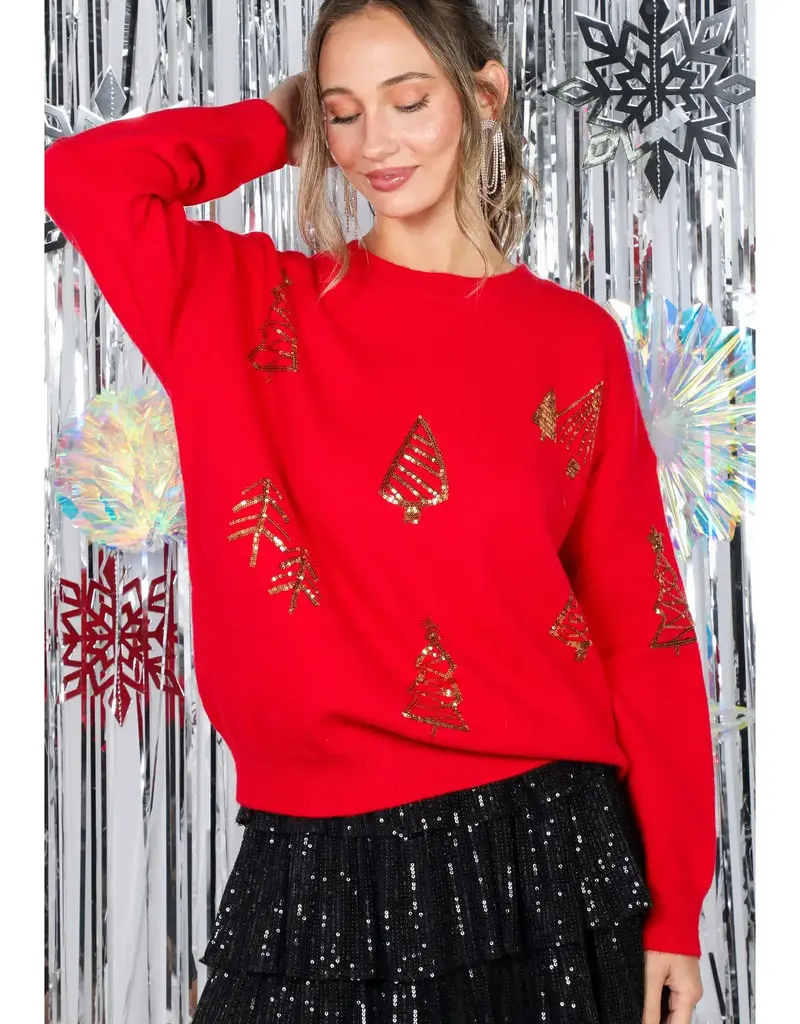 Sequin Tree  Applique Holiday Sweater