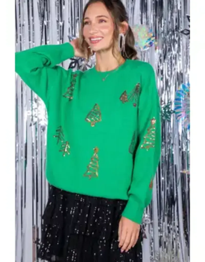 Sequin Tree  Applique Holiday Sweater