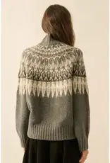 Fair Isle Knit Mock-Neck Sweater