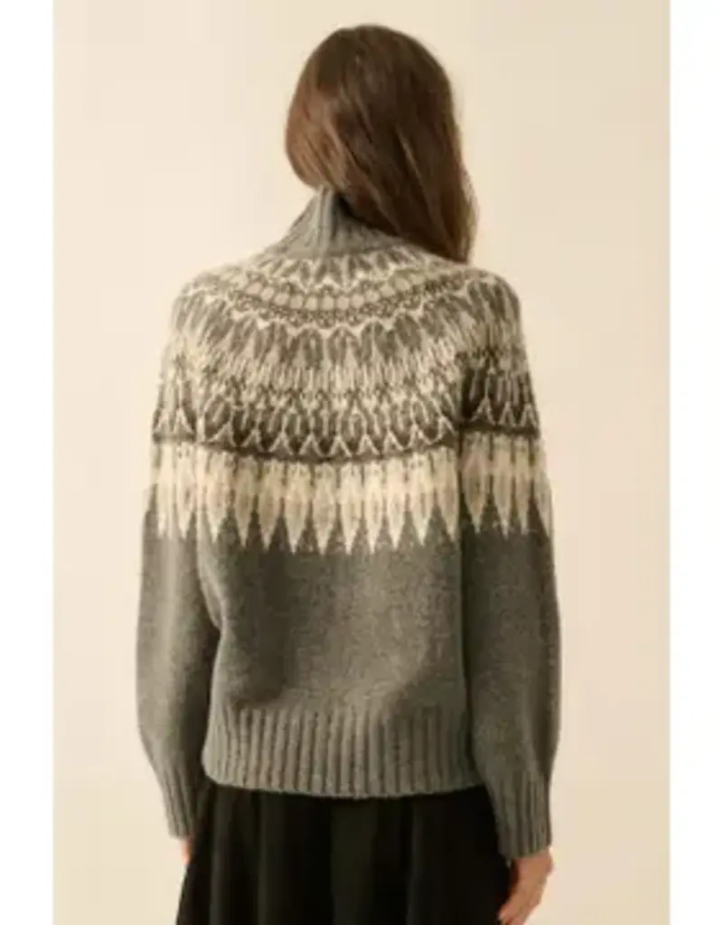 Fair Isle Knit Mock-Neck Sweater