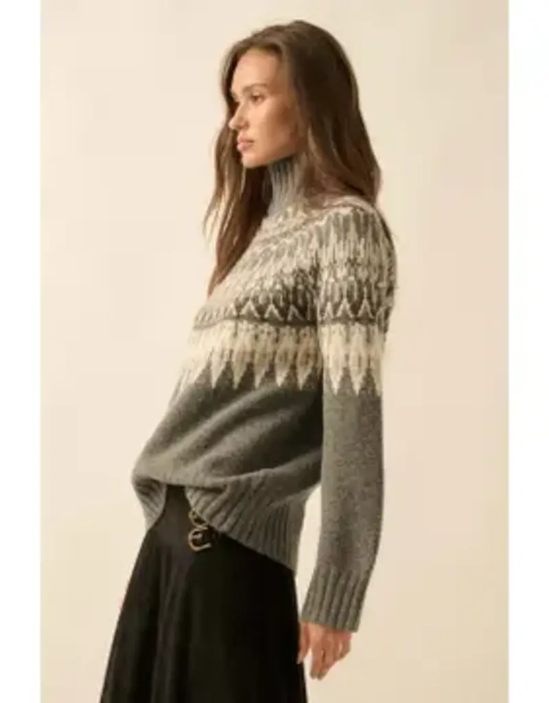 Fair Isle Knit Mock-Neck Sweater