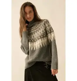 Fair Isle Knit Mock-Neck Sweater