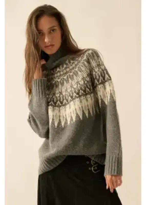 Fair Isle Knit Mock-Neck Sweater