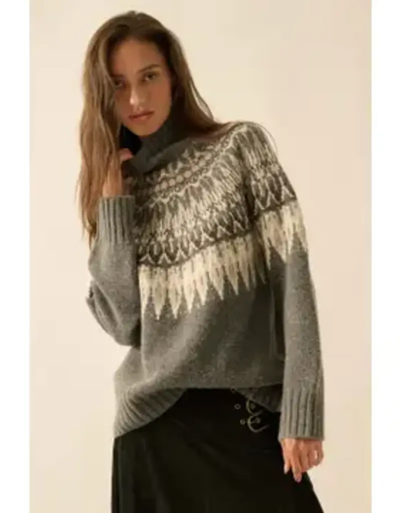 Fair Isle Knit Mock-Neck Sweater