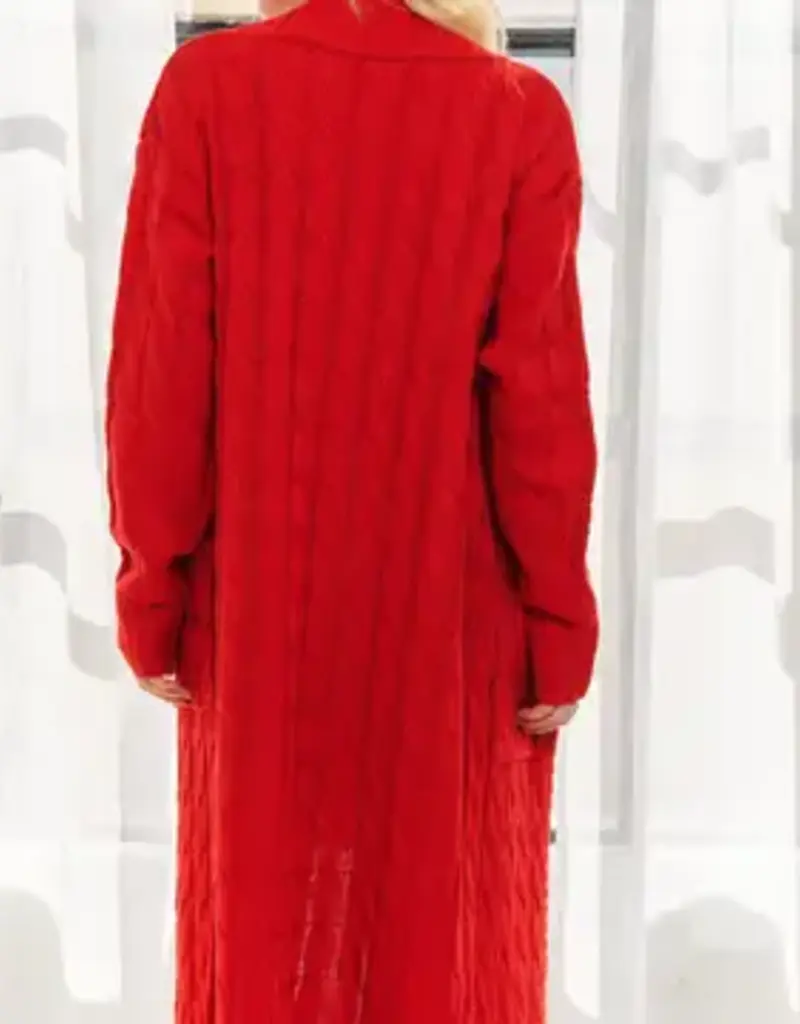 Midi Cable Knit Cardigan with Front Patch Pockets